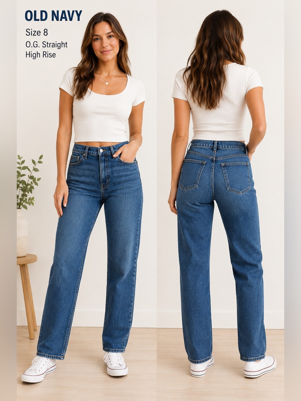 Old Navy Margot O.G. Straight High Rise Jeans Womens 8 Medium Wash casual blue